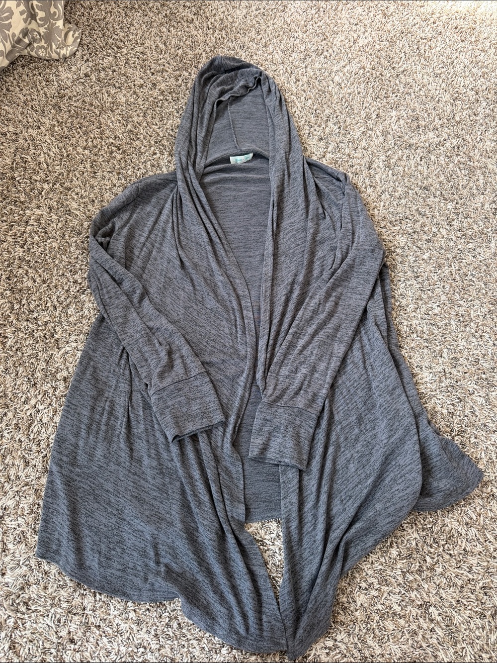 Grace & Lace Heather Gray Hooded Open-Front Cardigan